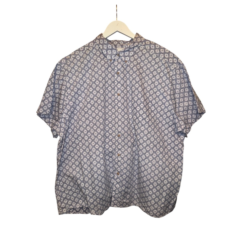 ROWM Men's 3XB Blue White Geometric Print Short Sleeve Button Down‎ Shirt